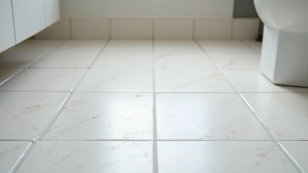 Close-up of properly grouted bathroom floor tiles showing consistent spacing and smooth finish with clean grout lines
