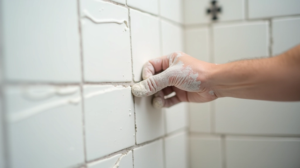 Bathroom tile installation process showing proper layout and measurement techniques