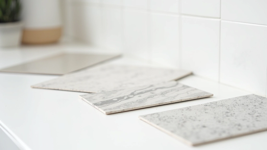 Selection of bathroom tiles displayed showing different sizes, colors, and finishes for bathroom renovations