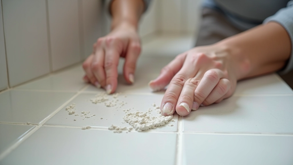 Detailed view of tile installation technique